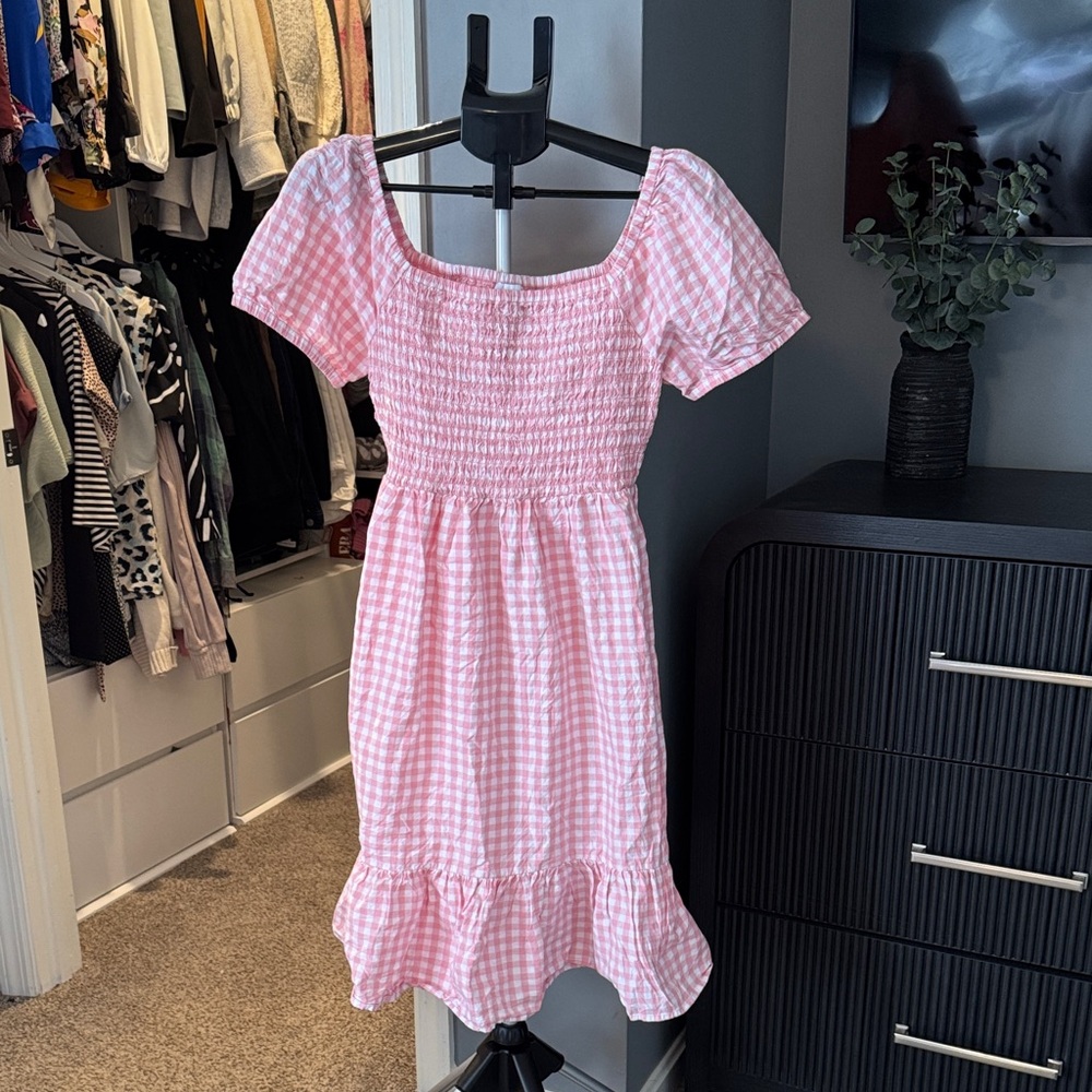 Pink Gingham Smocked Ruffle Dress